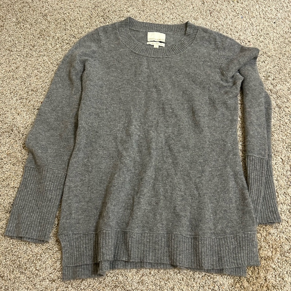 Cynthia Rowley Gray Crewneck Sweater 100% 2-Ply Cashmere Women's Size Large Knit
